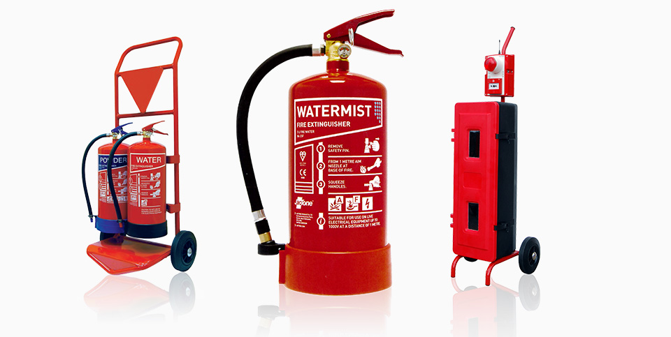 Erste-Hilfe-Kästen, Fire-Point-Trolleys, Watermist Feuerlöscher, Brandschutzzubehör